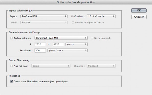 Options de flux de production ACR 8.1