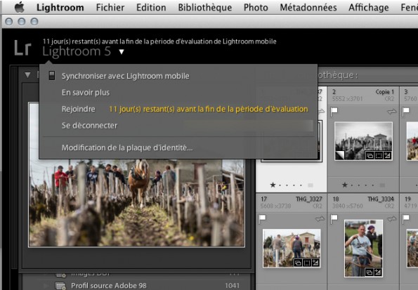 Lightroom 5.4 fenêtre synchro