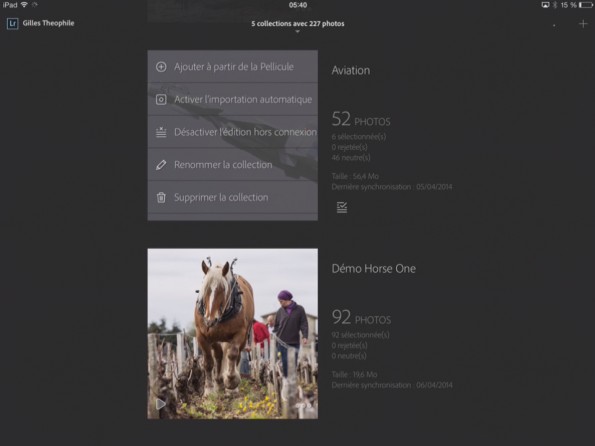 Lightroom mobile sélecteur collections