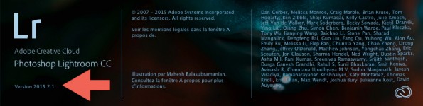Écran d'accueil Lr CC 2015.2.1